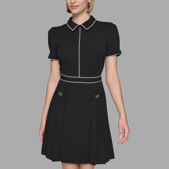 Karl Lagerfeld Short Sleeve Collar A Line Dress - Size 12 - NWT - Picture 1 of 6